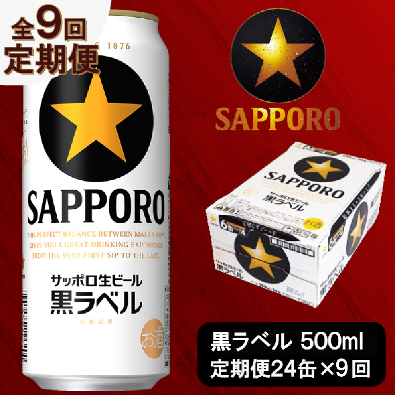 T0037-2009　【定期便 9回】ビール 黒ラベル サッポロ 500ml【定期便】
