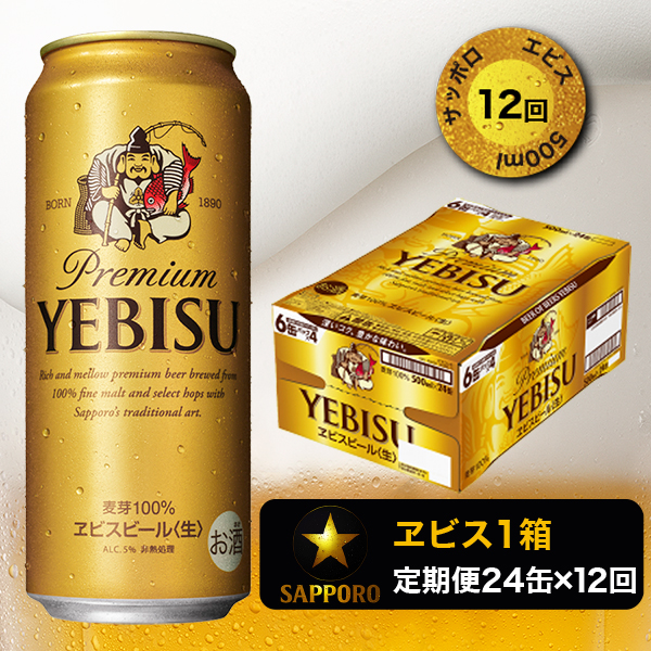 T0005-2112　【定期便12回】エビスビール500ml×1箱(24缶)【定期便】