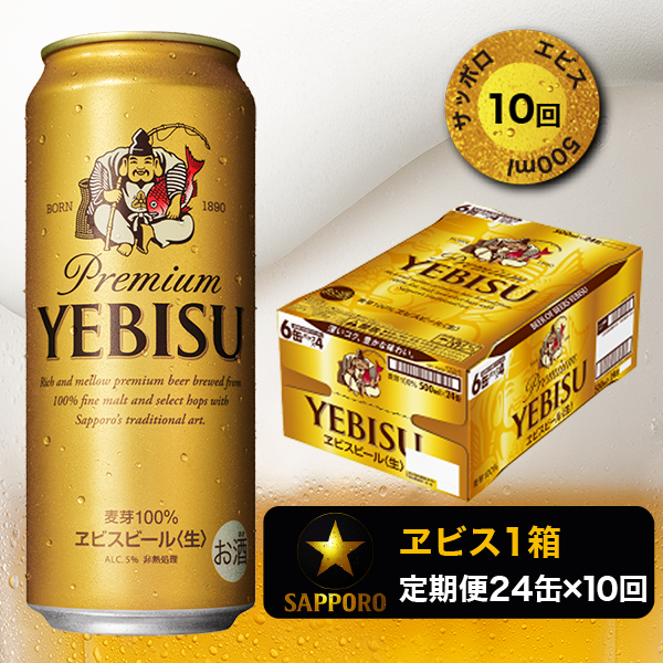 T0005-2110　【定期便10回】エビスビール500ml×1箱(24缶)【定期便】