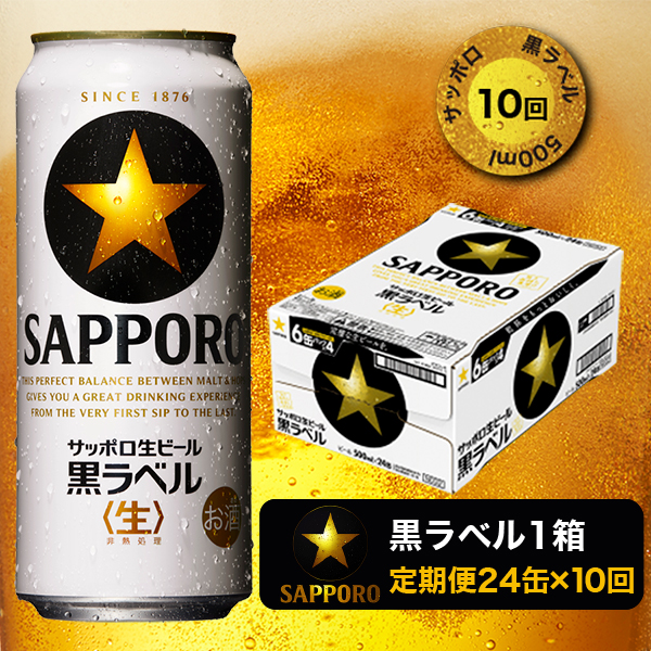T0006-2010　【定期便10回】黒ラベルビール 500ml×1箱(24缶)【定期便】